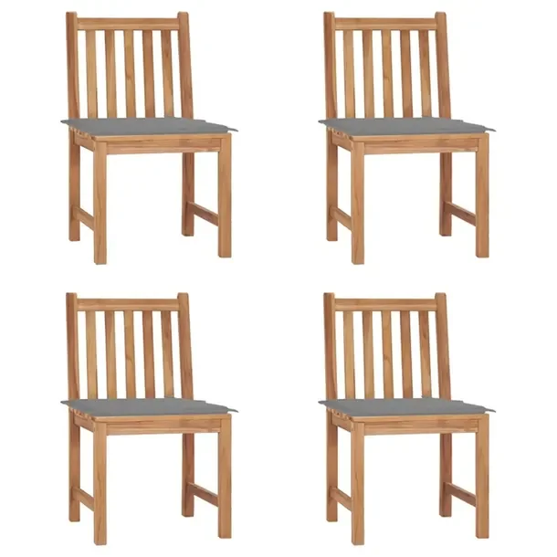 Zestaw 4 krzeseł ogrodowych z drewna tekowego z szarymi poduszkami 50x53x9