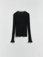 Bluzki damskie - Reserved - Dzianinowa bluzka z jedwabiem - czarny - miniaturka - grafika 1
