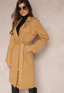 Płaszcze damskie - Brązowy Płaszcz Wiązany Materiałowym Paskiem z Guzikami i Kieszeniami Elemina - miniaturka - grafika 1