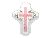 Balony i akcesoria - Balon foliowy Krzyż z listkami - różowy - 58 x 71 cm - 1 szt. - miniaturka - grafika 1