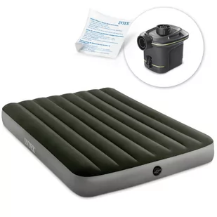 INTEX INTEX Dmuchany materac welurowy z pompką elektryczną 2-osobowy Ciemna zieleń 137x191x25 cm 64778 64778 - Materace turystyczne - miniaturka - grafika 1