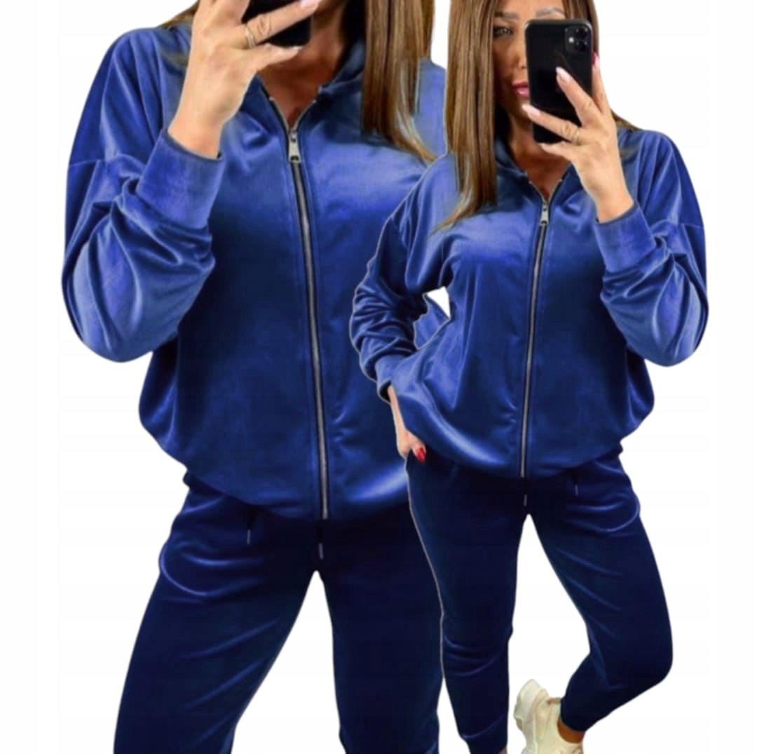 Dres Damski Welurowy 42 44 XL 2XL Rozpinany granat wygodny otulający mi