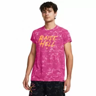 Koszulki sportowe męskie - Męska koszulka treningowa Under Armour Project Rock Raise Hell Cap Sleeve T-Shirt - różowa - UNDER ARMOUR - miniaturka - grafika 1