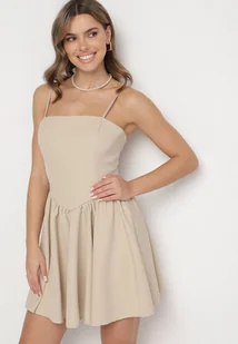 Beżowa Gorsetowa Sukienka z Rozkloszowanym Dołem Lealetia - Sukienki - miniaturka - grafika 1