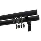 Karnisze - Karnisz DECASTYL Apartamentowy z żabkami podwójny 200 cm Czarny - miniaturka - grafika 1