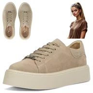 Półbuty damskie - Półbuty Skórzane Damskie Wygodne Sneakersy na platformie Filippo Beżowe Półbuty Skórzane 40 Damskie Sneakers na platformie Filippo DP6119/25 TP - miniaturka - grafika 1