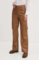 Spodnie damskie - Sisley spodnie damskie kolor brązowy proste high waist 45FSLF05N - miniaturka - grafika 1