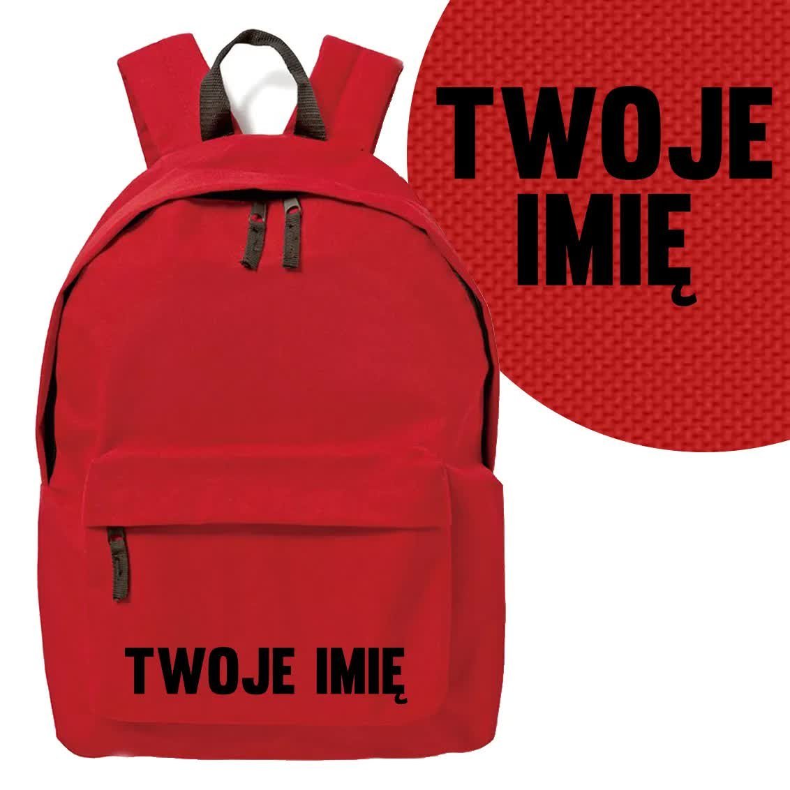Modny Plecak Szkolny Do Szkoły Czerwony TWOJE IMIĘ