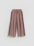 Spodnie i spodenki dla dziewczynek - Reserved - Spodnie dresowe wide leg - brązowy - miniaturka - grafika 1