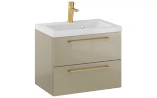 Szafka Wisząca Z Umywalką RON 60 cm - Cappuccino Wysoki Połysk - Uchwyty Złote Szczotkowane - Szafki łazienkowe - miniaturka - grafika 1