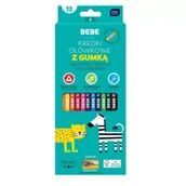 Kredki, ołówki, pastele i pisaki - Interdruk Kredki ołówkowe z gumką 12 kolorów BEBE Kids - miniaturka - grafika 1