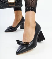 Półbuty damskie - Czarne skórzane czółenka na słupku Vinceza z kokardą-36 - miniaturka - grafika 1