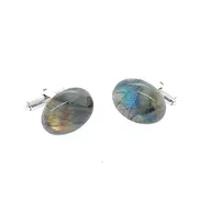 Spinki do mankietów i krawatów - Spinki do mankietów Labradoryt owalny (S359) Srebro [925] - miniaturka - grafika 1