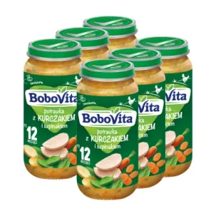 BoboVita Obiadek Potrawka z kurczakiem i szpinakiem po 12 miesiącu Zestaw 6 x 250 g - Dania dla dzieci - miniaturka - grafika 1