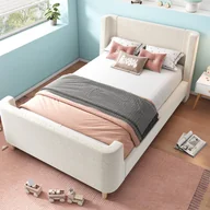 Łóżka dla dzieci i młodzieży - Łóżko dziecięce 90x200 cm, tapicerowane beżowym aksamitem (materac nie wchodzi w skład zestawu) - miniaturka - grafika 1