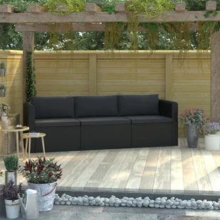 vidaXL 3-częściowa sofa ogrodowa, poduszki, rattan PE, czarny - Ławki ogrodowe - miniaturka - grafika 9