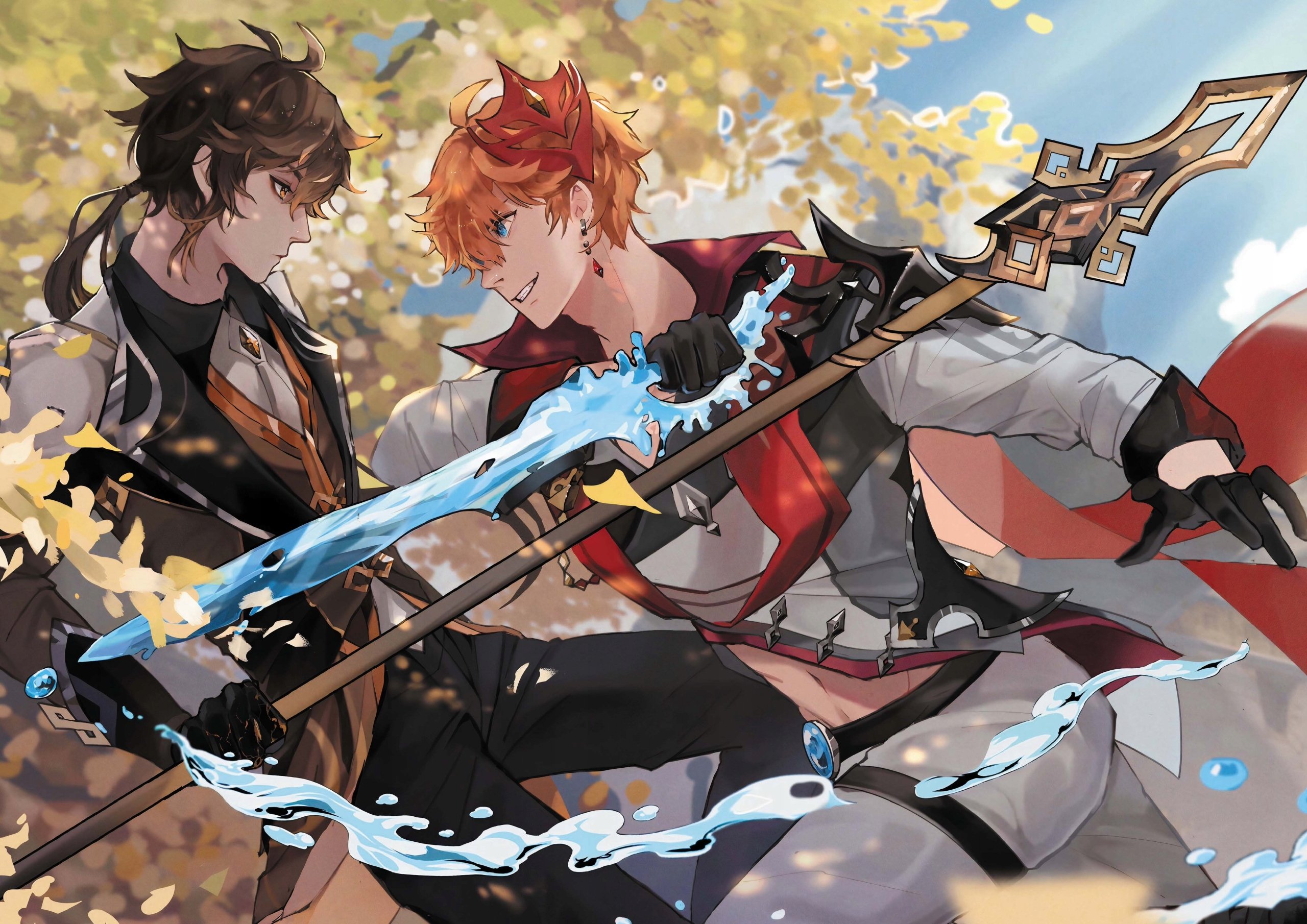 Plakat A1 Genshin Impact Childe i Zhongli