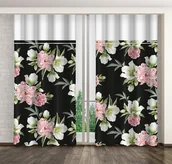 Zasłony - Zasłona Gotowa Na Żabki, 160X270, Czarna W Kwiaty, Zml-007 - miniaturka - grafika 1