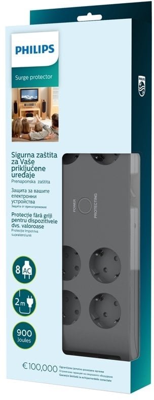 Listwa zasilająca Philips Listwa zasilająca z ochroną przeciwprzepięciową SPN3180A SPN3180A/58