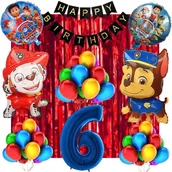 Balony i akcesoria - ZESTAW BALONÓW NA 6 URODZINY Z KURTYNĄ PSI PATROL 22SZT - miniaturka - grafika 1