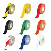 Pachołki i taśmy ostrzegawcze - Taśma ostrzegawcza samoprzylepna do wyznaczania ciągów komunikacyjnych 0,15 mm rożne kolory (1) - miniaturka - grafika 1