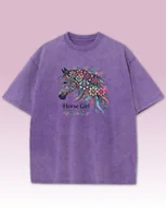 Koszulki i topy damskie - Koszulka oversize Horse Girl Kolorowy Koń Sprana Fioletowy 3XL - miniaturka - grafika 1