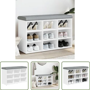 The Living Store Ławka na buty biała 82x32x50 cm Materiał drewnopochodny - Szafki na buty The Living Store Ławka na buty biała 82x32x50 cm Materiał drewnopochodny - Szafki na buty - miniaturka - grafika 1