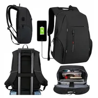 Plecaki szkolne i tornistry - PLECAK SZKOLNY NA LAPTOP CZARNY TURYSTYCZNY MIEJSKI WODOODPORNY ODBLASK USB - miniaturka - grafika 1