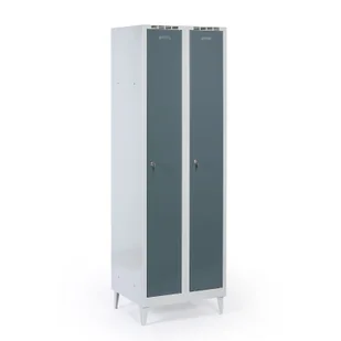Metalowa szafka ubraniowa na nogach, 2-drzwiowa, 1920 x 600 x 500 mm, zamek cylindryczny, drzwi ciemnoszare - Szafki biurowe - miniaturka - grafika 1