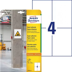 Avery Zweckform Etykiety Zweckform Papierowe Do Trudnych Powierzchni 105 x 148 Białe 20 Arkuszy A4 ZW604 - Etykiety do drukarek - miniaturka - grafika 1