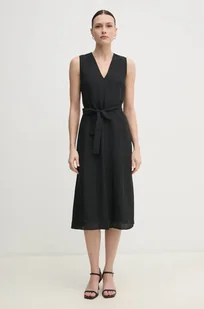 Calvin Klein sukienka z domieszką lnu kolor czarny midi rozkloszowana K20K208424 - Sukienki - miniaturka - grafika 1