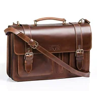 Teczki i aktówki - MIKA 28056302 - aktówka Steward z prawdziwej skóry / skóra siodełka, torba na ramię z 3 głównymi przegrodami i 2 kieszeniami z przodu, torba na ramię dla kobiet i mężczyzn, skórzana torba w kolorze brązowym, ok. 43 x 17 x 29 cm - miniaturka - grafika 1