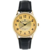 Zegarki męskie - Zegarek męski kwarcowy złoty klasyczny skórzany pasek C411 - miniaturka - grafika 1