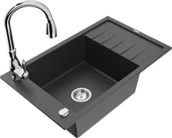 Zlewozmywaki z baterią - Mexen Elias zlewozmywak granitowy 1-komorowy z ociekaczem i baterią kuchenną Savita, czarny nakrapiany - 6511-76-672601-00 - miniaturka - grafika 1