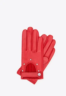 Damskie rękawiczki samochodowe skórzane z nitami czerwone - Rękawiczki - miniaturka - grafika 1