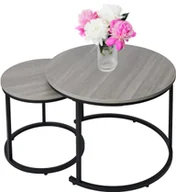 Ławy i stoliki kawowe - Nowoczesne stoliki kawowe okrągłe zestaw 2w1 loft industrial ława stół stolik jasny popiel - miniaturka - grafika 1