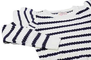 Aleva Damski sweter w paski z falbankami i okrągłym dekoltem, wełniano-biały, granatowy, rozmiar XS/S, Wełniana biel morska, XS - Swetry damskie - miniaturka - grafika 1