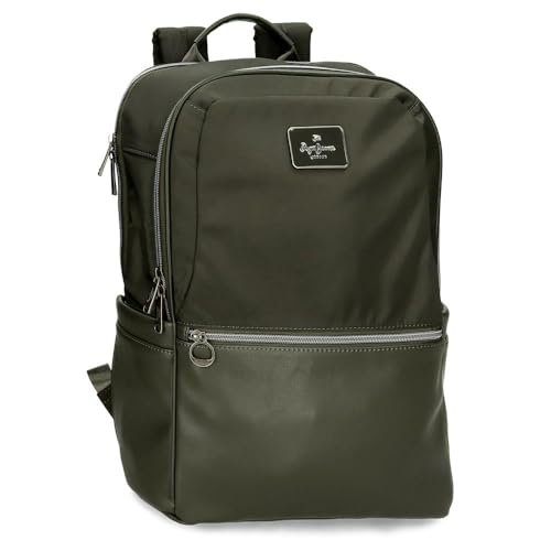 Pepe Jeans Christine Plecak Na Laptopa 15,6 cala Zielony 29 x 40 x 11 cm Poliester z Detalami Ze Sztucznej Skóry 15,6 L by Joumma Bags, Zielony, Talla única, plecak na laptopa