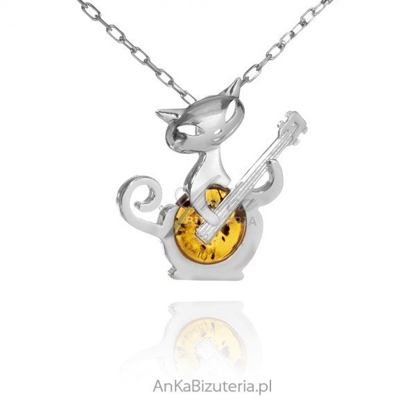 ankabizuteria.pl Zawieszka srebrna KOT z koniakowym bursztynem