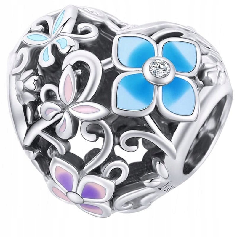 Zawieszka Charms Serce Charms Kwiatki Moda Trusky