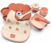 Zestawy naczyń dla dzieci - NACZYNIA DLA DZIECKA SILIKONOWE DUŻY ZESTAW NACZYŃ SZTUĆCE TALERZ KUBEK x2 - miniaturka - grafika 1