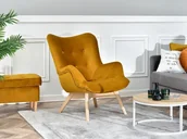 Fotele - Fotel Wyprofilowany Uszak Flori Miodowy Welur Na Nogach Buk - miniaturka - grafika 1