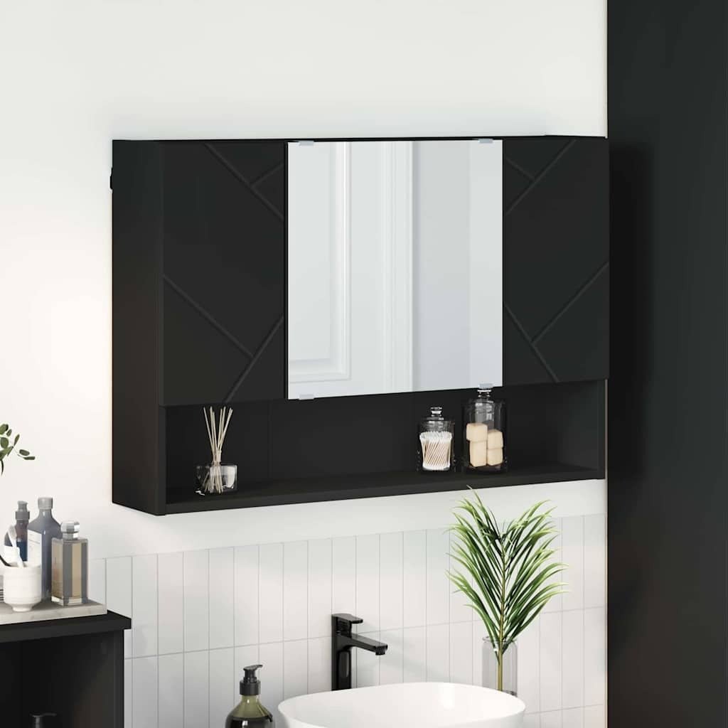 vidaXL vidaXL Szafka z lustrem Czarny 80 x 17 x 55 cm Materiał drewnopochodny