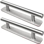 Zawiasy, okucia i inne akcesoria - Zestaw 2 srebrnych, samoprzylepnych uchwytów meblowych ze stali nierdzewnej (12,8 x 2,5 x 3,5 cm) – nie wymaga wiercenia - miniaturka - grafika 1