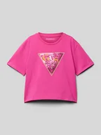 Koszulki dla dziewczynek - T-shirt z prążkowanym okrągłym dekoltem - miniaturka - grafika 1