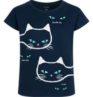 Bluzki dla dziewczynek - T-shirt z krótkim rękawem dla dziewczynki, z kotami, granatowy 9-13 lat - miniaturka - grafika 1