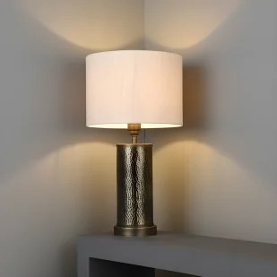 Lampa stołowa Indara - kolor beżowy, brązowy - 71591 - Lampy stojące - miniaturka - grafika 1