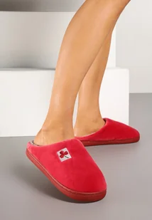 Bordowe Płaskie Welurowe Kapcie Vices Cleiona - Kapcie damskie - miniaturka - grafika 1