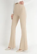 Spodnie damskie - Beżowe Spodnie Dzwony z Gumką w Pasie Dallagti - miniaturka - grafika 1