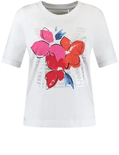 Gerry Weber Damska koszulka z krótkim rękawem z nadrukiem z przodu pół ręki, z rozcięciem, koszulka z rękawami 3/4, koszulka z nadrukiem z przodu, jednokolorowa, biały/biały, 34 - Koszulki i topy damskie - miniaturka - grafika 1